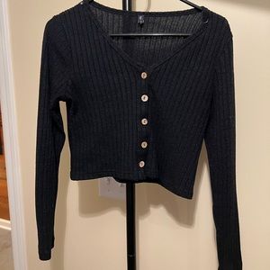 Zaful, medium, black, cropped, button up, tight sweater